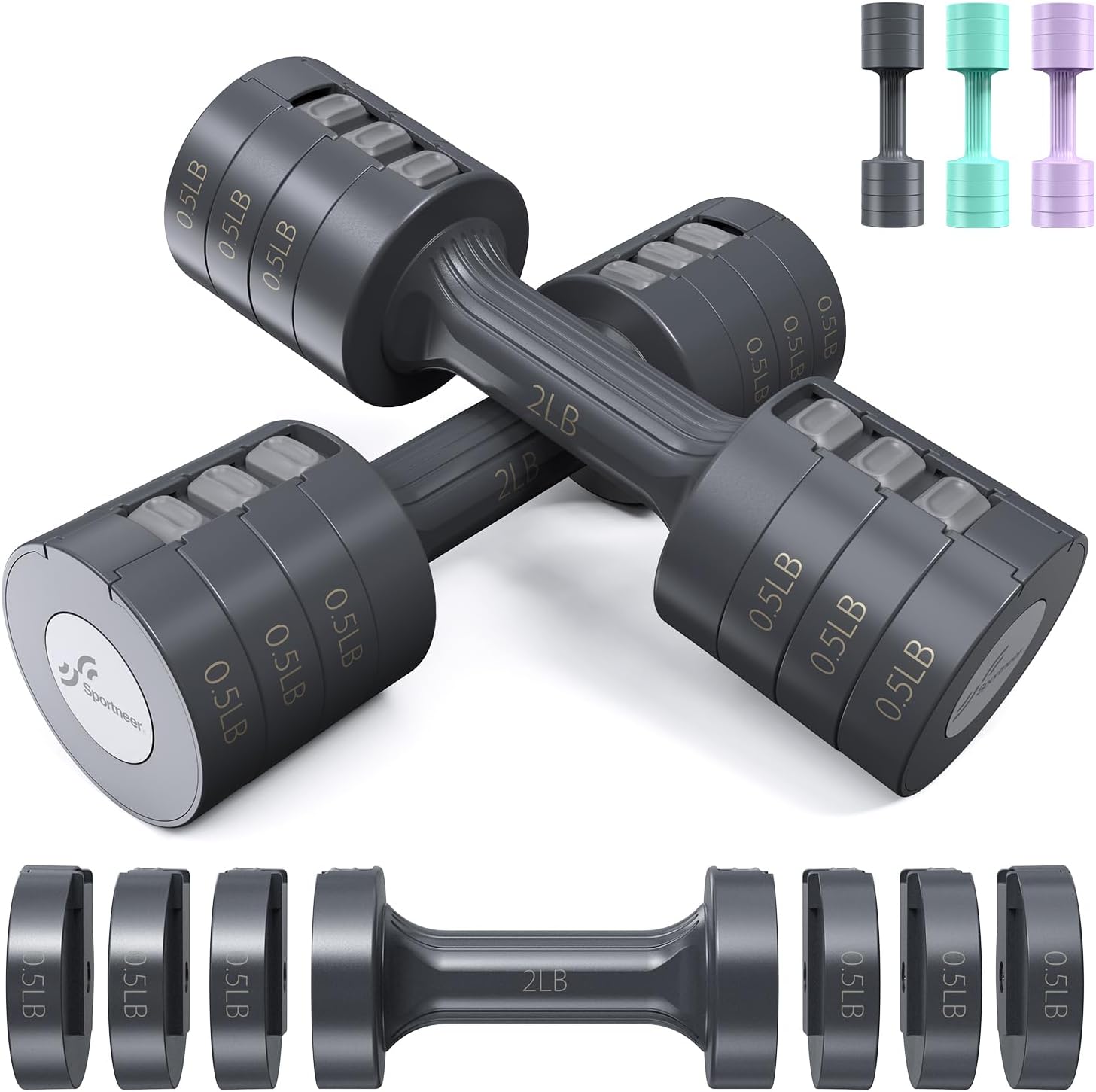 Adjustable Dumbbells Hand Weights Set:  5 Lb Dumbbell Set of 2 Each 2Lb 3Lb 4Lb 5Lb Free Weights Fast Adjust Weight 4 in 1 Weights Dumbbells Set for Women Men Home Gym Exercise Training