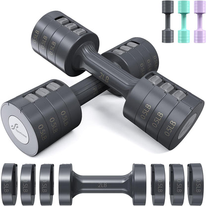 Adjustable Dumbbells Hand Weights Set:  5 Lb Dumbbell Set of 2 Each 2Lb 3Lb 4Lb 5Lb Free Weights Fast Adjust Weight 4 in 1 Weights Dumbbells Set for Women Men Home Gym Exercise Training